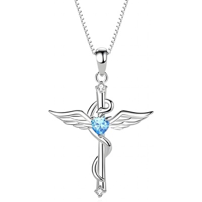 HARAHU Колие Wing Cross - Сребриста / Синя KP28838 (28838)