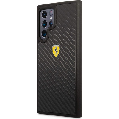 Ferrari Real Carbon Hard Case - хибриден удароустойчив кейс с карбоново покритие за Samsung Galaxy S22 Ultra (черен)