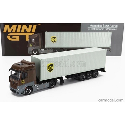 Mini-gt Mercedes benz Actros 2 Gigaspace 1851 modrá Efficient Power Truck Lhd Ups Container 40' 2016 Hnědá Šedá 1:64