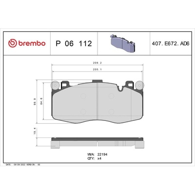 BREMBO Sada brzdových platničiek P06 112