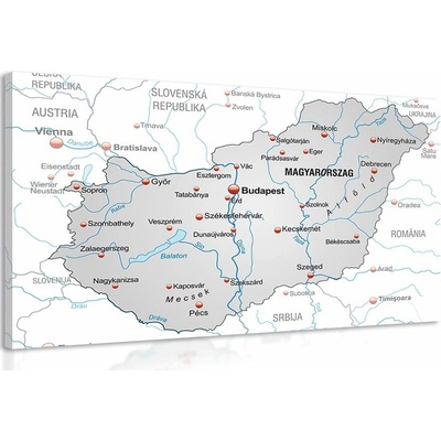 Obraz sivá mapa Maďarska s kontrastom