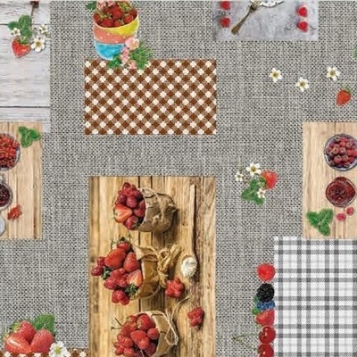 Obrus PVC 195B, metráž, 20 m x 140 cm, letné ovocie na sivom podklade, IMPOL TRADE
