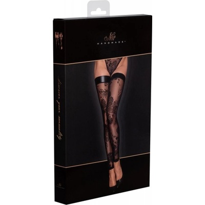 Noir Handmade F243 Tulle Stockings with Patterned Flock Embroidery