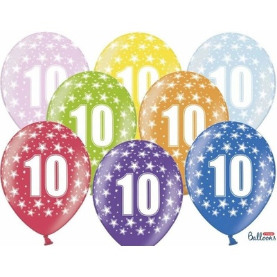 Silné balóny 30 cm metalický mix narodeniny č. 10 xPartydeco