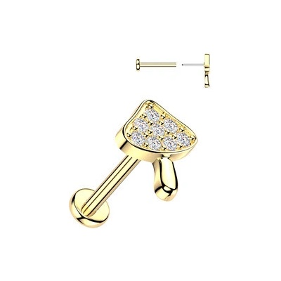 Šperky4U PUSH-IN zlacený piercing do ucha nebo brady - houbička - LB1159-GD