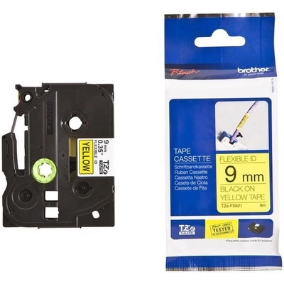 Brother TZ-FX621 / TZe-FX621, 9mm x 8m, čierna tlač/žltý podklad, originálna páska