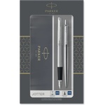 Parker Jotter Duo Gift Set with Ballpoint Pen and Fountain Pen | Stainless Steel with Chrome Accents | Refill Ink and Cartridges with Blue Ink | Gift Box - 2093258 (2093258)