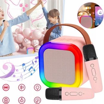 MINI PRZENOŚNY GŁOŚNIK KARAOKE RGB SET DVA MIKROFONY BLUETOOTH USB KABEL