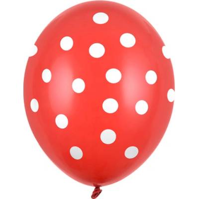 PartyDeco Latexový balón bodkovaný 30cm červený b