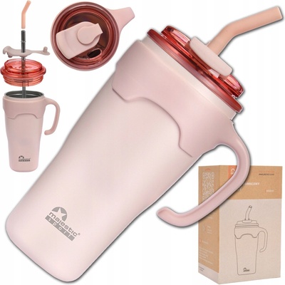 termohrnek s brčkem a dvojitou stěnou 650 ml růžový