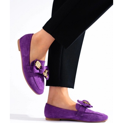 Zajímavé mokasíny fialové dámské bez podpatku