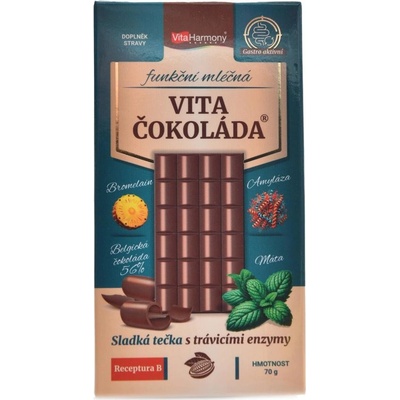 VitaHarmony VitaČokoláda funkční mléčná receptura B bromelain amyláza máta 70 g