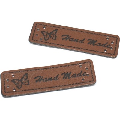 Koženková cedulka Hand Made motýl tmavě hnědá