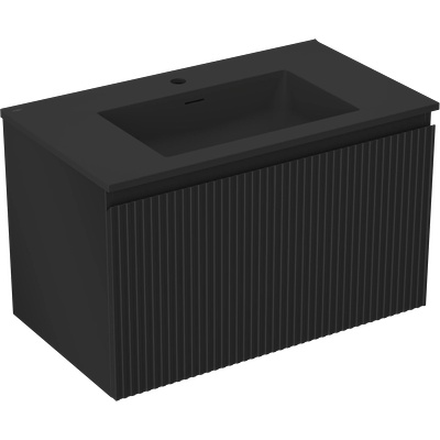 Rivel баня шкаф 80 см с мивка Otis, 1 чекмедже, оребрена, черен мат - 91A20-08047-1-BF71-W18M71 (91A20-08047-1-BF71-W18M71)