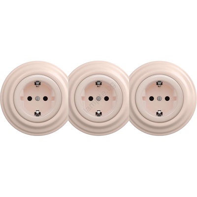 Reblig - Тройна ретро домашна розетка SCHUKO 230V с рамка, старо розово (RG0121B)