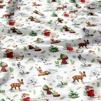 Vianočný bavlnenej látky vzor Vianoce na Bielom, metráž 160 cm