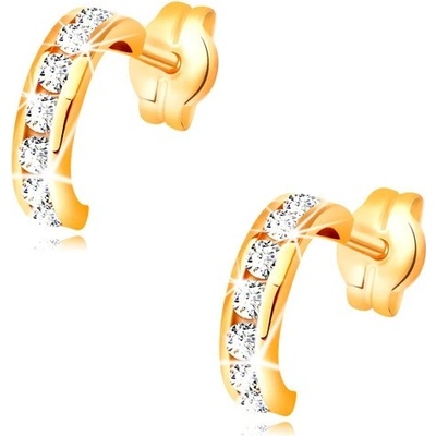 Šperky Eshop - Náušnice ve žlutém 14K zlatě - malé půlkruhy vykládané čirými zirkony S2GG33.19