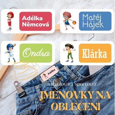 27x Štítky na oblečení nažehlovací SPORTOVCI 40x18mm, různé druhy – Hledejceny.cz