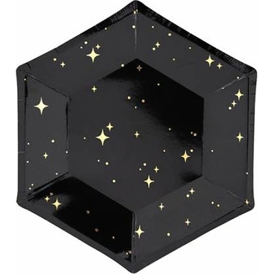 PartyDeco Talířky šestihranné černé s hvězdičkami 20cm – Zboží Mobilmania