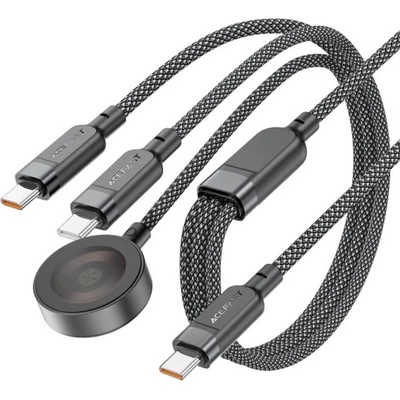 ACEFAST 3-in-1 USB-C and Apple Watch Cable 100W - USB-C кабел с 2xUSB-C конекторa и конектор за зареждане на Apple Watch (120 см) (черен) (C6-11)