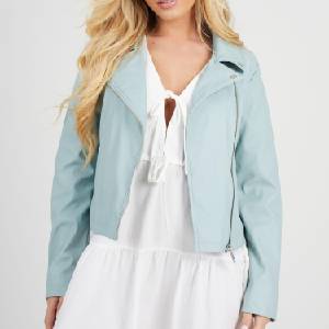 Brave Soul Дамско яке Brave Soul BS Womens Faux Leather Sage Green Biker Jacket - Sage Green