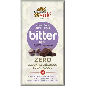 SOLÉ Hořká čokoláda 72% s acai a stévií bez cukru 100 g