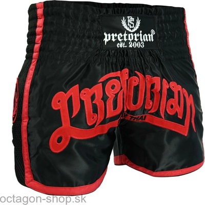 Muay Thai trenky Pretorian Elite čierne/červený nápis