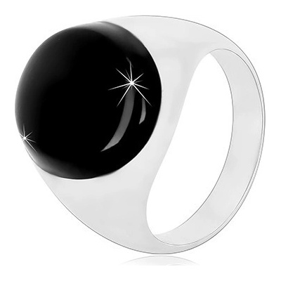 Šperky eshop Stříbrný prsten 925 s černou oválnou glazurou a lesklými rameny M16.35