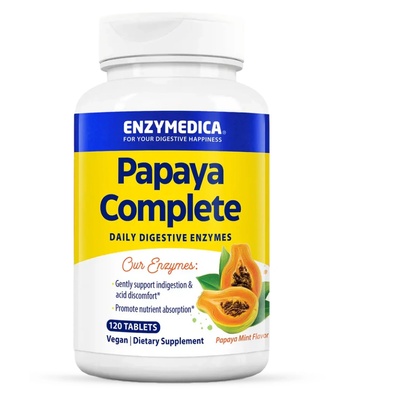 Enzymedica Papaya Complete, Храносмилателни ензими, папая с мента, 120 таблетки