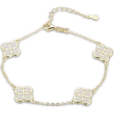 MINET 4102 Pozlacený stříbrný náramek čtyřlístky s bílými zirkony