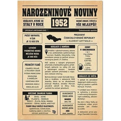 Narozeninové noviny 1952 - jednostranné - Štír, Starý papír