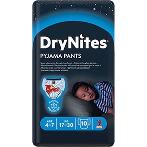 Huggies Нощни пелени гащи Huggies Drynites - За момче, 4-7 години, 17-30 kg, 10 броя (5029053527574) - baby