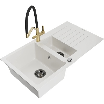 Mexen Matias гранитна мивка с 1, 5 камери с отцедник и кухненски смесител Duo, бял - 6502-20-671701-57-B (6502-20-671701-57-B)