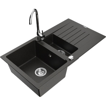 Mexen Matias гранитна мивка с 1, 5 отделения с отцедник и кухненски смесител (6502-75-670200-00)