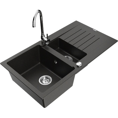 Mexen Matias гранитна мивка с 1, 5 отделения с отцедник и кухненски смесител (6502-75-670200-00)