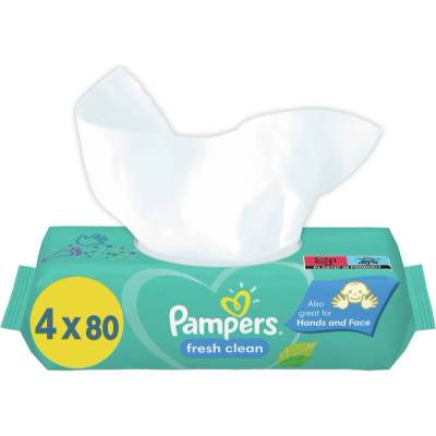 Pampers Fresh Clean мокри почистващи кърпички за деца за чувствителна кожа 4x80 бр
