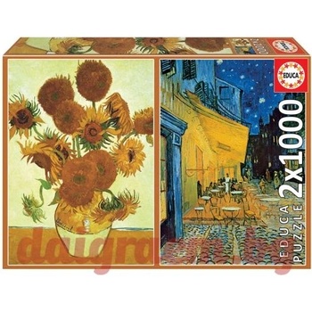 Educa Пъзел EDUCA 18491 - 2 x 1000 части - Sunflowers + Café terrace at night, Vincent Van Gogh (EDU18491)