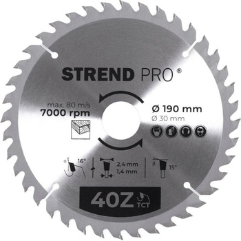 Kotúč Strend Pro TCT 190x2.4x30/20 mm 40T, na drevo, pílový, SK plátky