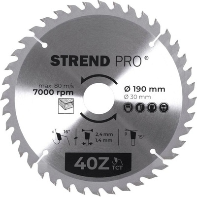 Kotúč Strend Pro TCT 190x2.4x30/20 mm 40T, na drevo, pílový, SK plátky