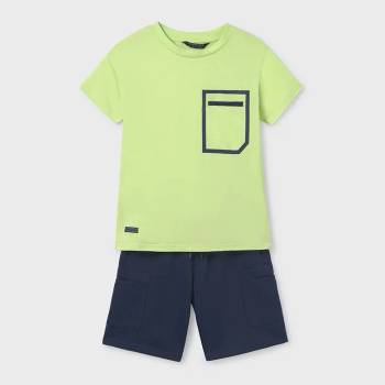 Mayoral Комплект трико контрасти в цвят лайм с тъмно сини къси панталони за момче Майорал