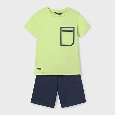 Mayoral Комплект трико контрасти в цвят лайм с тъмно сини къси панталони за момче Майорал