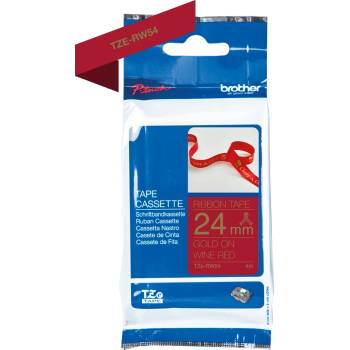 Brother TZE-RW54, 24mm x 4m, златен печат/винено червен фон, оригинална лента (TZERW54)