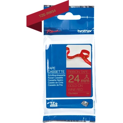 Brother TZE-RW54, 24mm x 4m, златен печат/винено червен фон, оригинална лента (TZERW54)