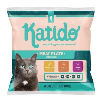KATIDO Meat Plate pre mačky kuracie teľacie hovädzie mäso v omáčke 30 x 100 g