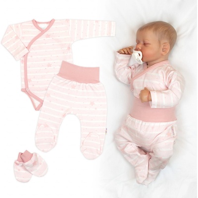 Zavinovacie body polodupačky rukavičky 3D bavlnená sada Baby Stars, pastel rose