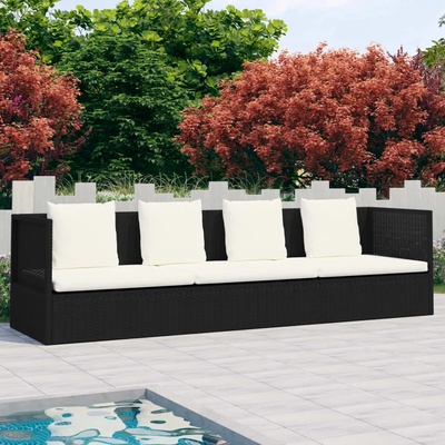 vidaXL Градинско легло с възглавници, полиратан, черно (49391)