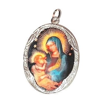 Čištín Zlatý přívěsek medailon porcelánová Madonka bílé i žluté zlato P 158 M17