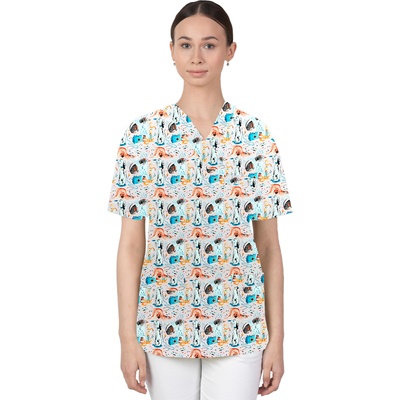 Martexd Цветна медицинска туника с принт кучета, розова (m-074gx-pd)