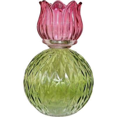 Tmavě růžový skleněný svícen/ váza tulipán Love Tulip - Ø 11*17 cm - daan kromhout