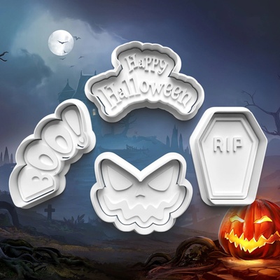 Halloween - Sada 4ks vykrajovačiek s pečiatkou